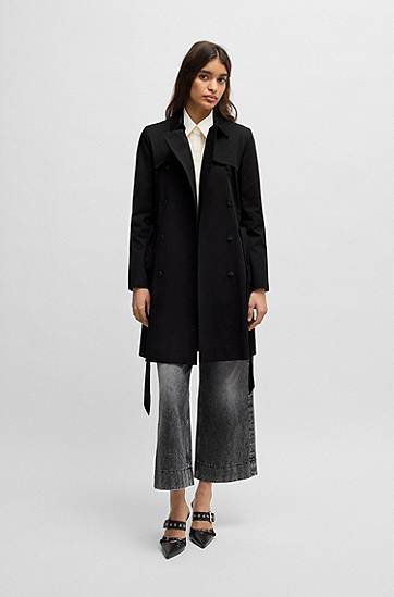 Trenchcoat BOSS Double-Breasted Regular-Fit Cotton Trench Coat Svart | 50533902, 1