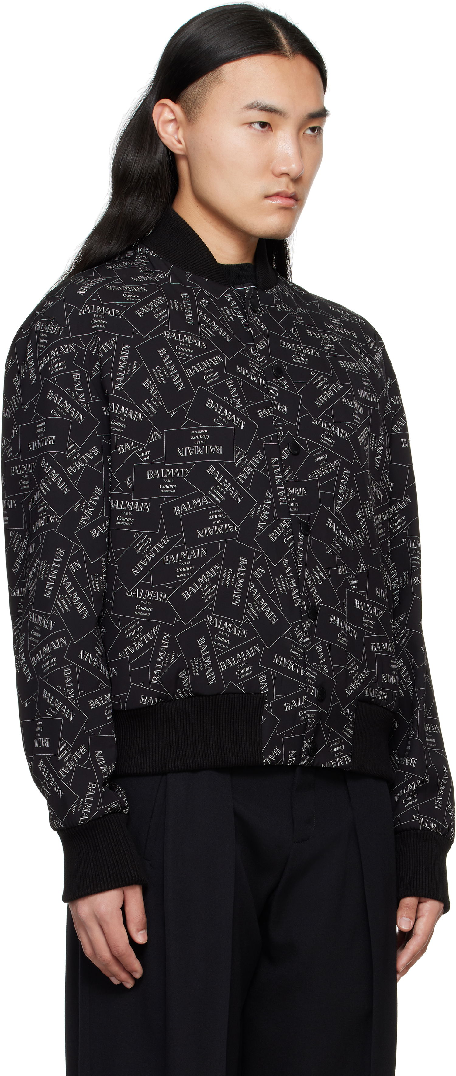Bomberjacka Balmain Balmain Printed Label Bomber Jacket Svart | EH1TF955VH56, 1
