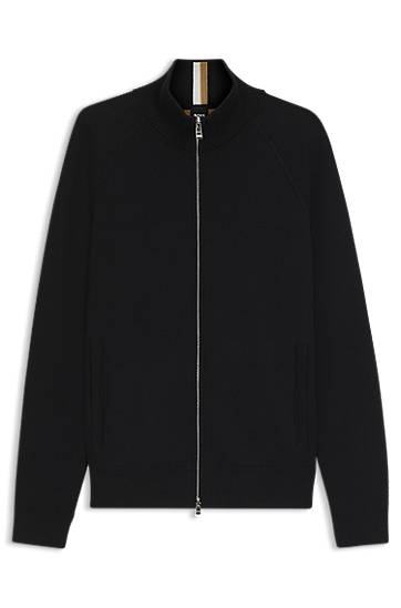 Sweater BOSS Zip-up cardigan in cotton and virgin wool Svart | 50543150, 0
