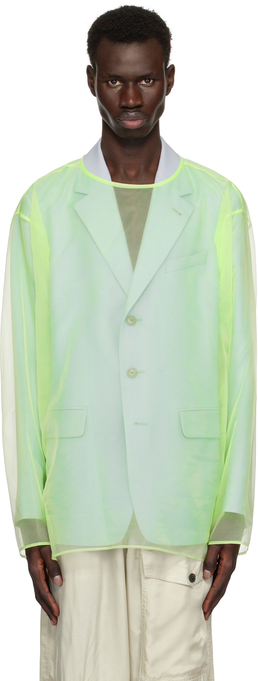 Jacka Dries Van Noten Dries Van Noten Sheer Crew Neck Overshirt Grön | 251-020740-1501