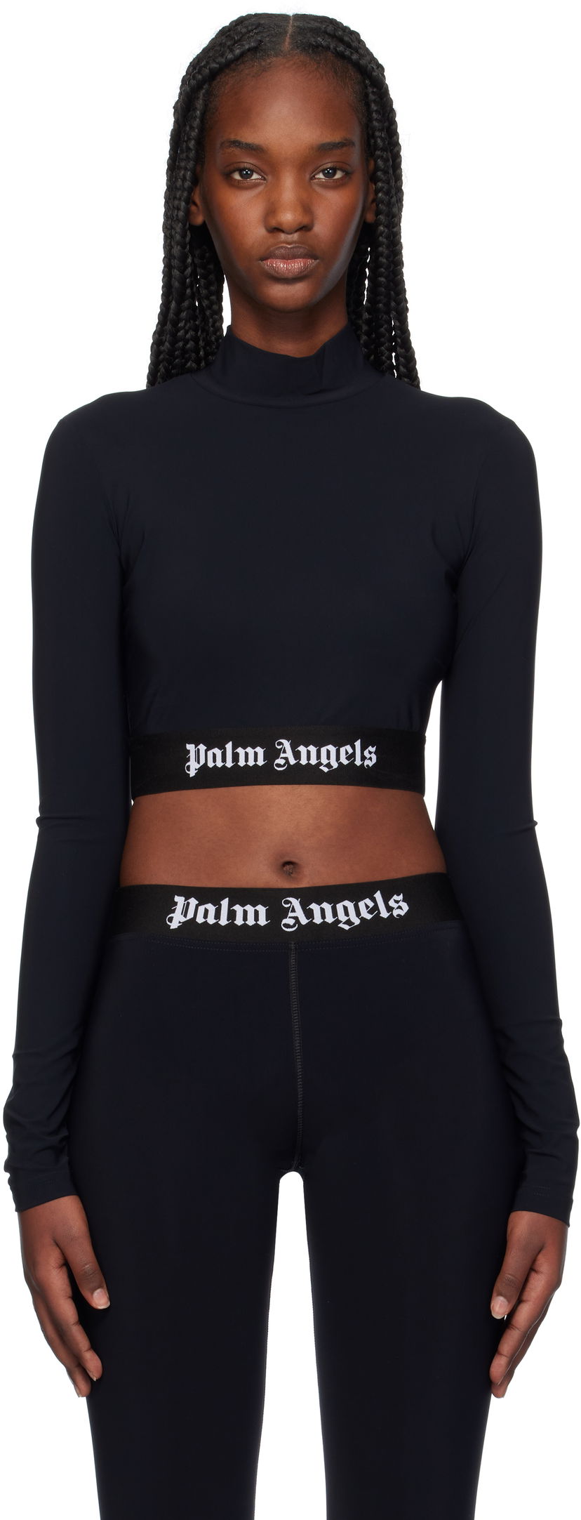 T-shirt Palm Angels Mockneck Logo Sport Top Svart | PWVO014C99FAB0021001