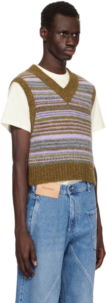 Sweater GANNI GANNI Soft Wool Striped Knit Vest Brun | K2356, 4