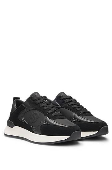 Skovård BOSS Suede-Trim Double B Monogram Svart | 50548358
