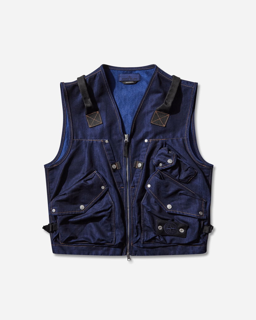 Väst Stone Island Polypropylene Denim Light Zip Multi-Pocket Utility Vest Rinsed Blå | K2S15-G100016-S00J2 VJ201