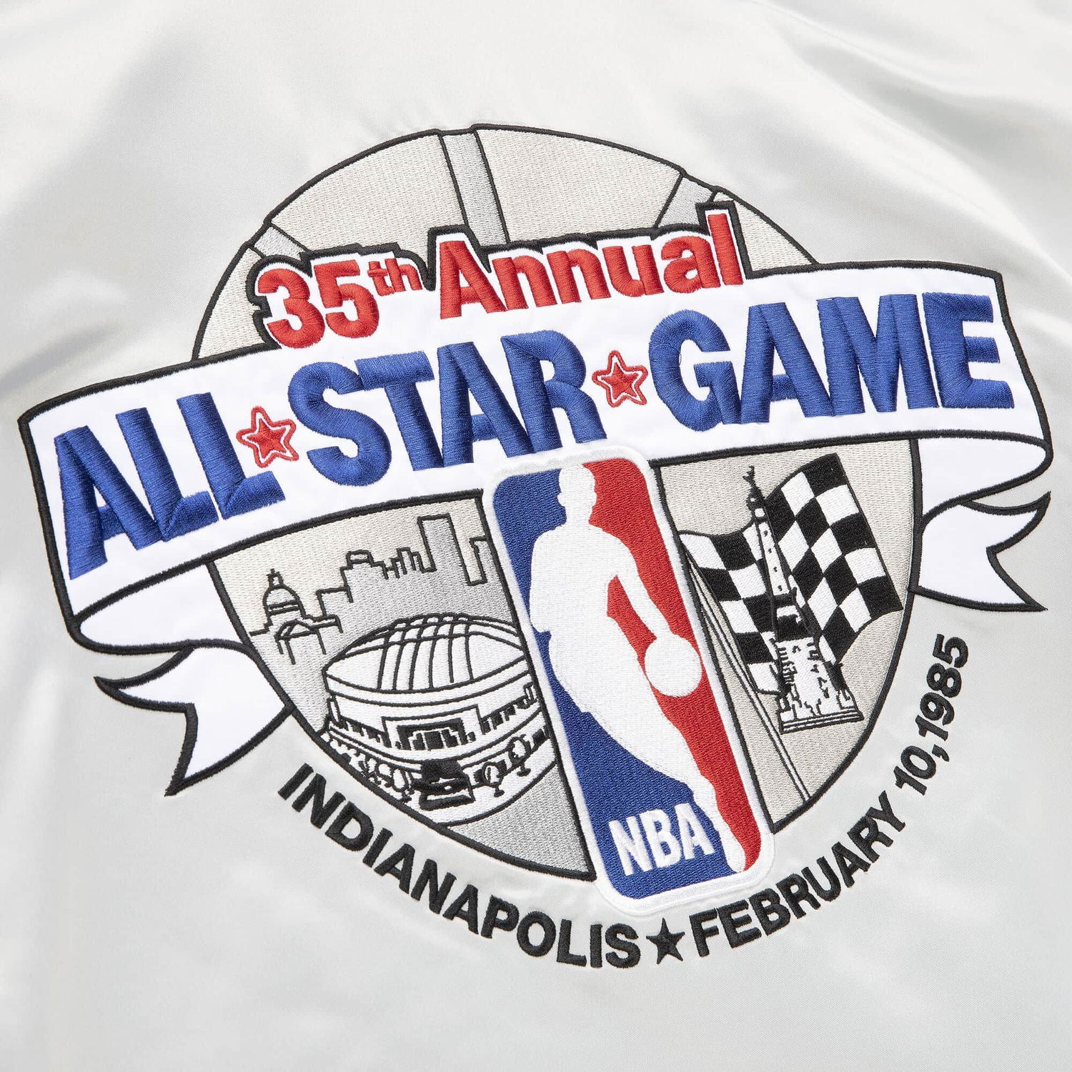 Jacka Mitchell & Ness All Star Heavyweight Satin Jacket Grå | STJKAJ19062-ASGSILV, 1