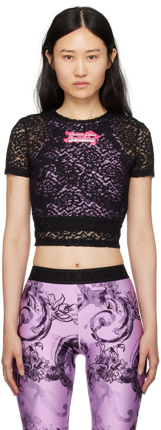 Crop top Versace Patch T-Shirt Svart | E76HAH6B2_EJ0132