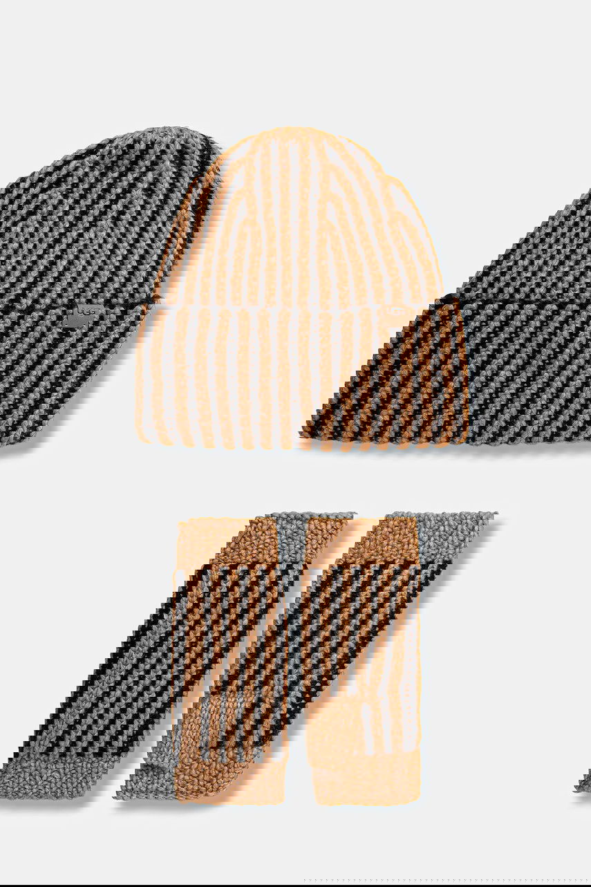 Tillbehör UGG CHUNKY Knitted Striped Wool Blend Hat and Fingerless Gloves Set Flerfärgad | 103605, 0