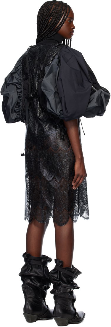 Klä Junya Watanabe Junya Watanabe Scalloped Lace & Nylon Ripstop Midi Dress Svart | JO-O023-051-1, 2
