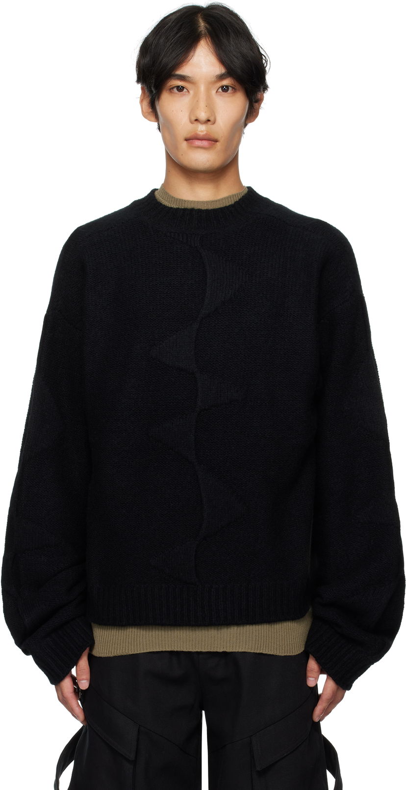 Sweater HELIOT EMIL HELIOT EMIL Cropped Spiral Knit Sweater Svart | PREAW25_M_07_063_BLK01_CO