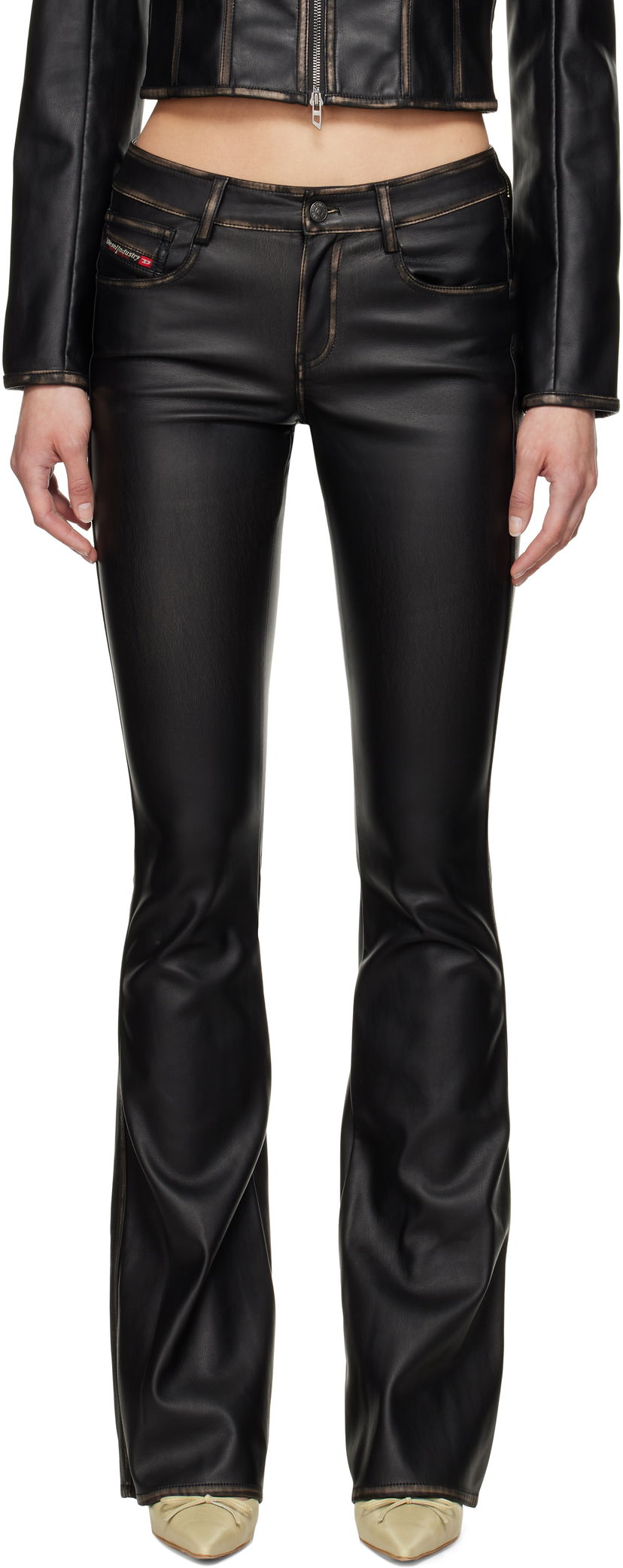 Jeans Diesel Diesel P-Stellar-Q1 Faux-Leather Flare Trousers Svart | A16701 0IKAR