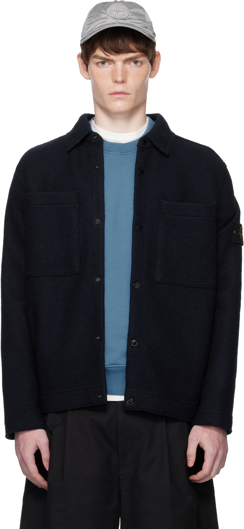 Jacka Stone Island Stone Island Wool Overshirt Mörkblå | K2S15 5100058 S0IN1