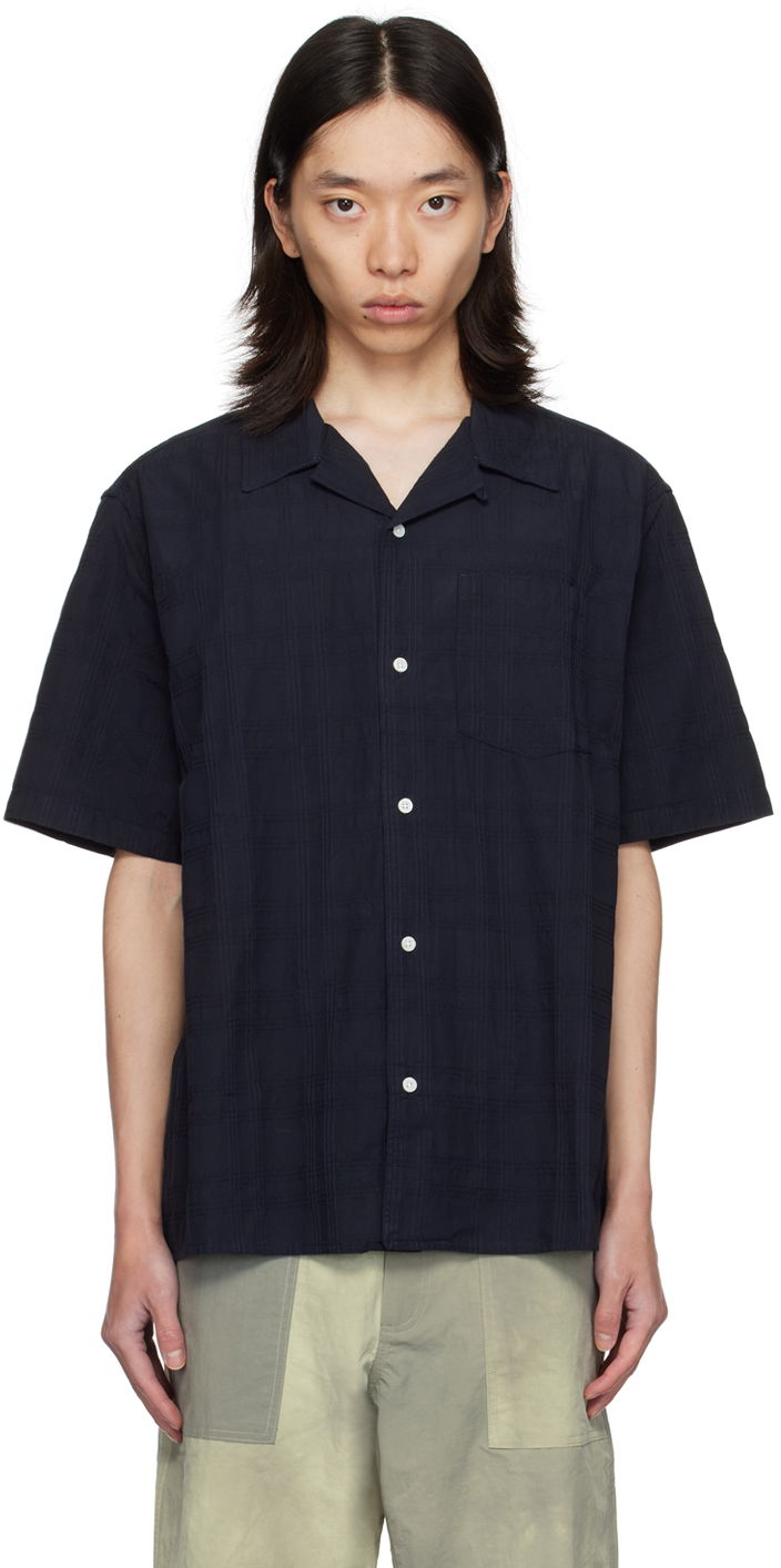 Skjorta NORSE PROJECTS Short Sleeve Seersucker Shirt Svart | N40-0799