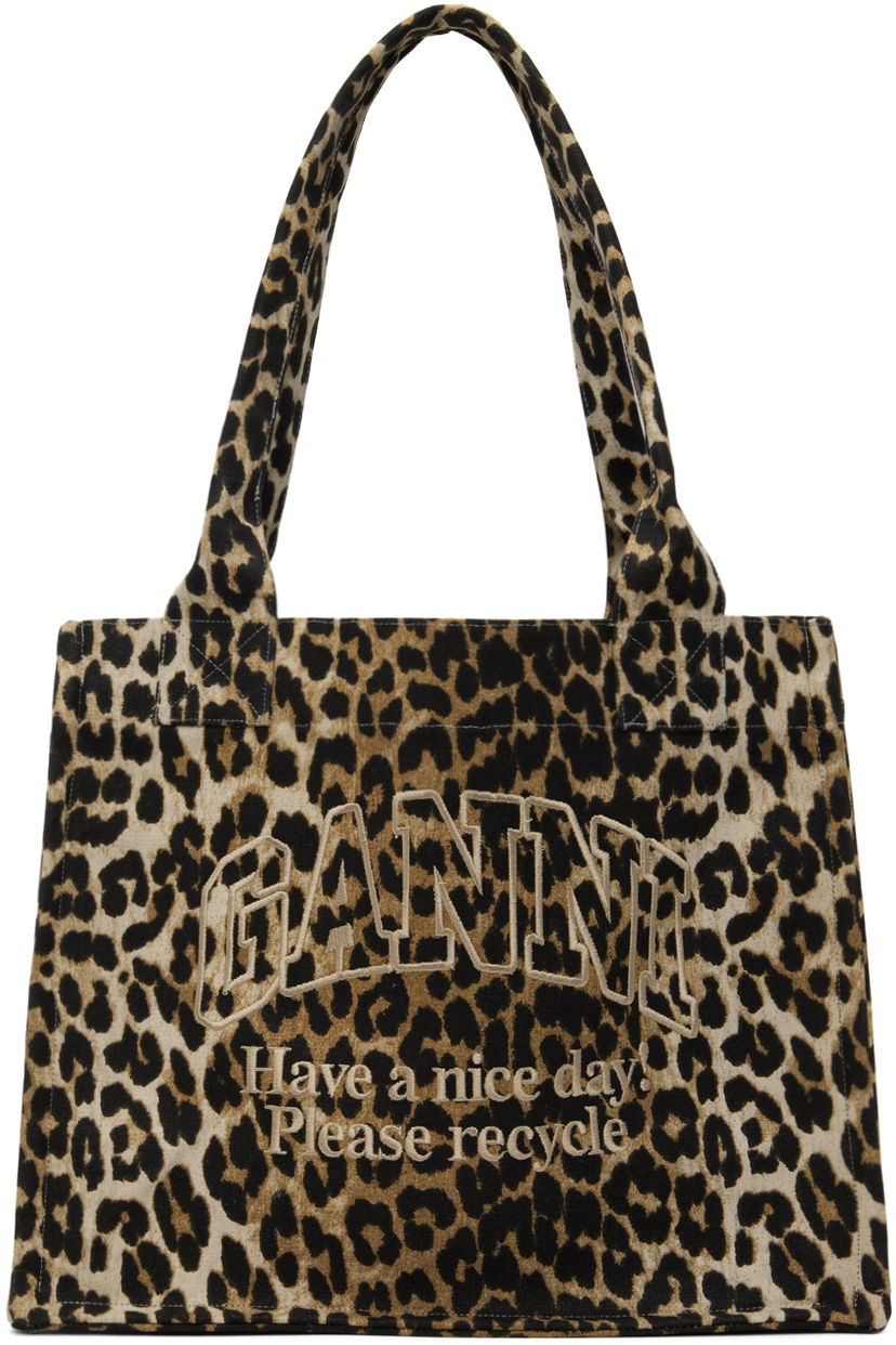 Tygpåse GANNI Leopard Canvas Tote Bag Beige | A5807