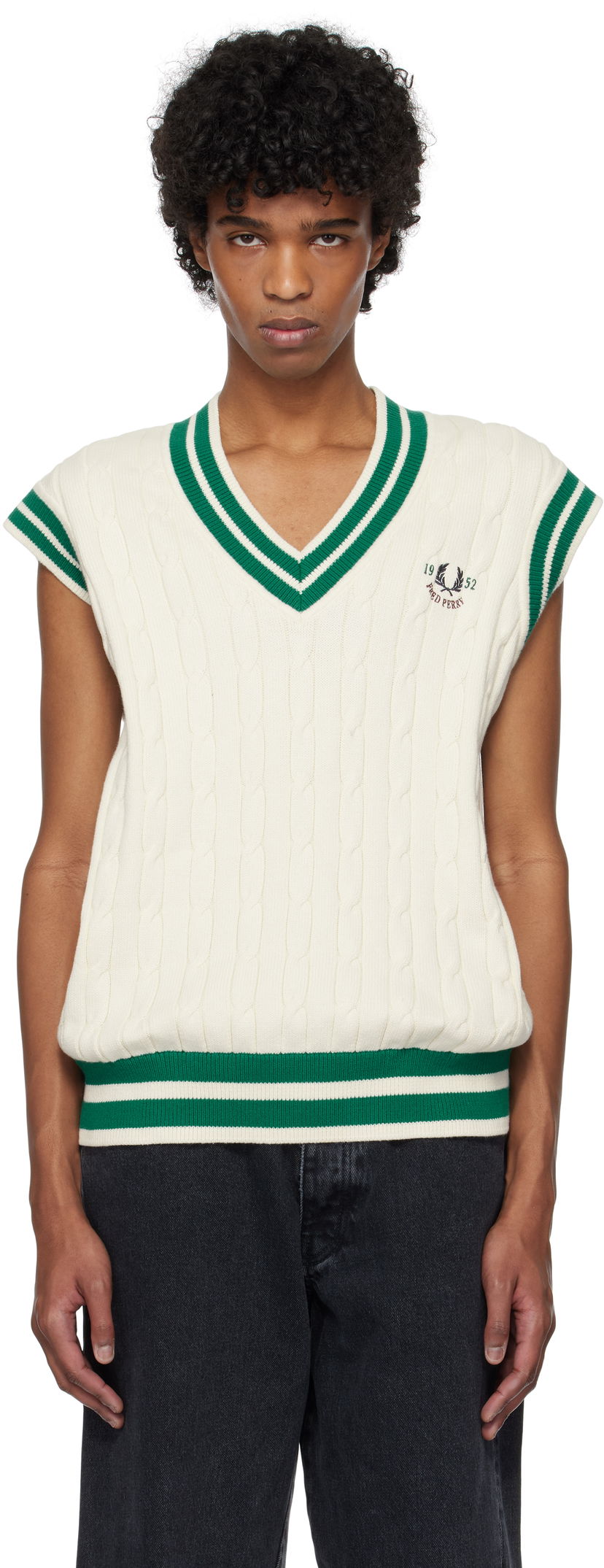 Sweater Fred Perry Fred Perry Cable Knit Tennis Vest Vit | K9721
