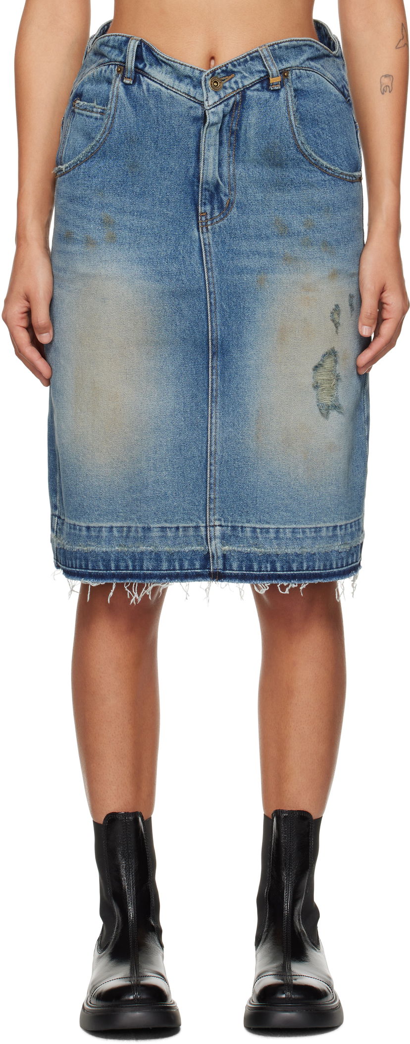Kjol We11done We11done Heart Denim Midi Skirt Blå | WD-DS3-24-333-W-BL
