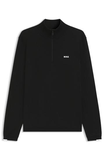 Sweater BOSS Zip-neck cotton sweater with logo print Svart | 50541965