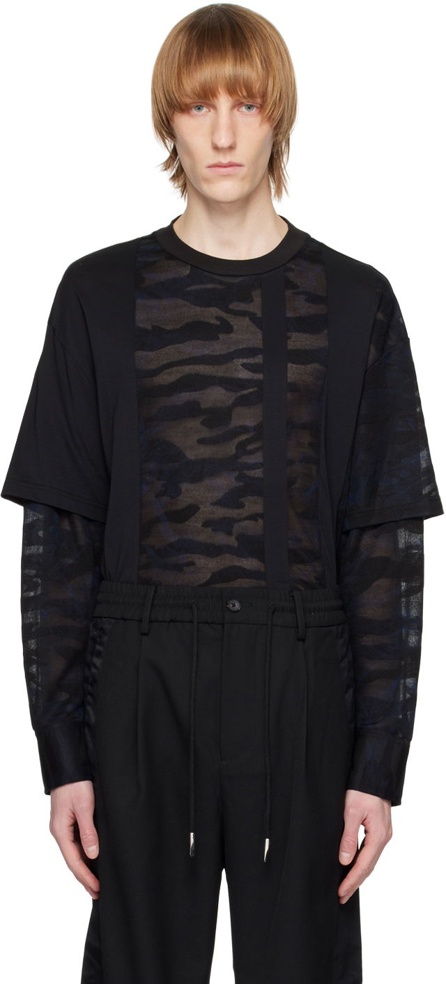 T-shirt Feng Chen Wang Feng Chen Wang Camouflage Layered T-Shirt Svart | FMS15SS05