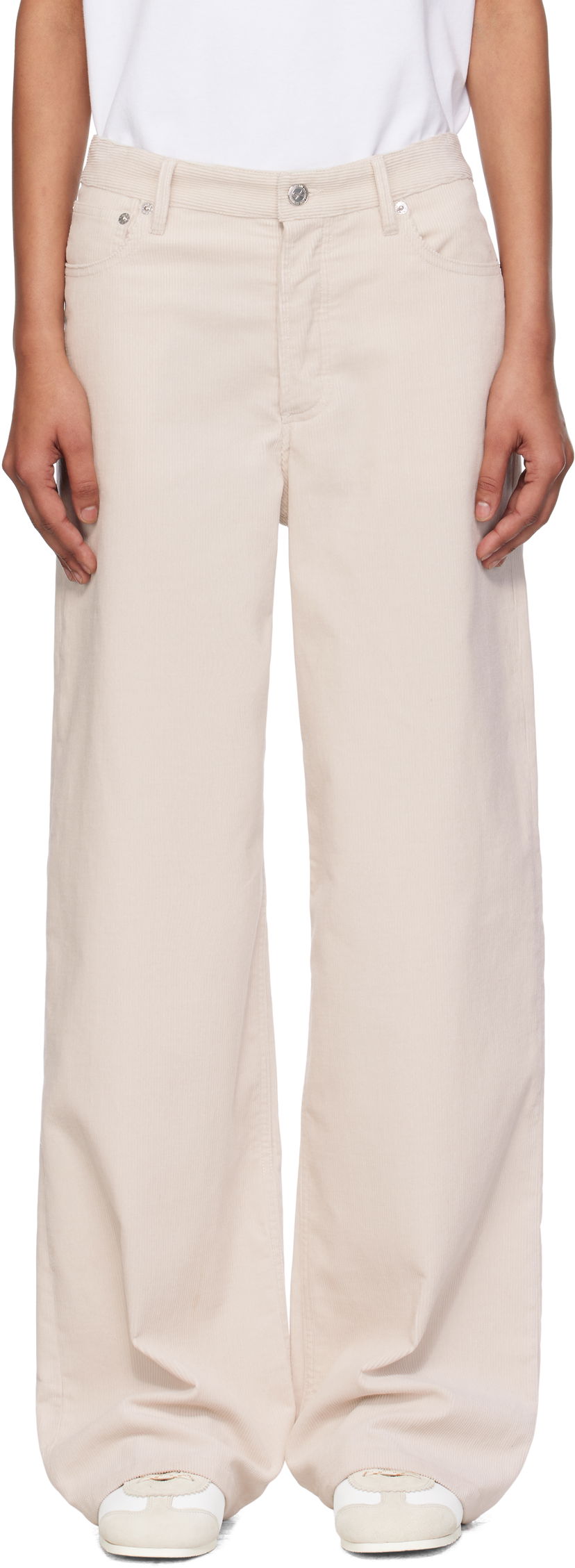 Byxor A.P.C. A.P.C. Elisabeth Wide-Leg Corduroy Trousers Beige | COHHO-F09181