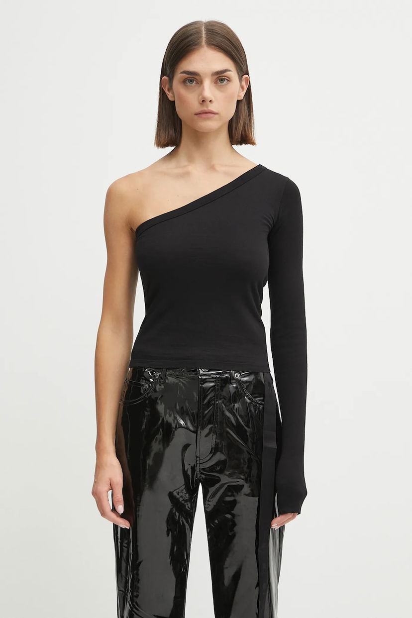 T-shirt Rick Owens Rick Owens DRKSHDW Ziggy One-Shoulder Long Sleeve T-Shirt Svart | DS02E7216.RN