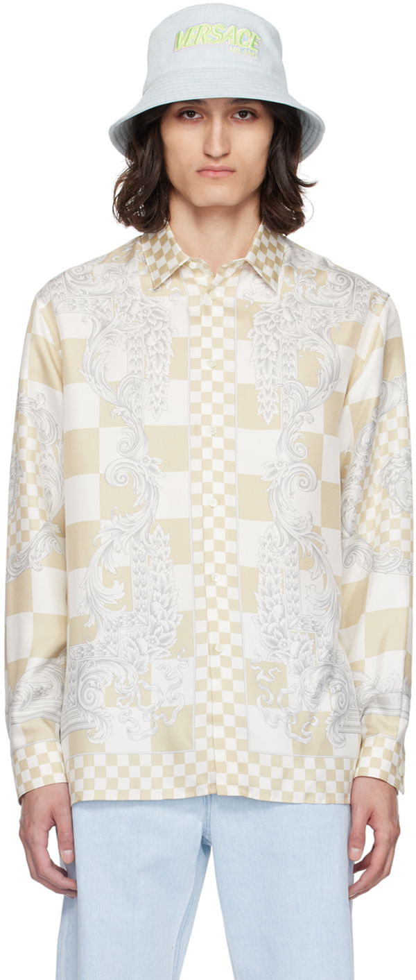 Skjorta Versace Beige & White Medusa Contrasto Shirt Beige | 1012141_1A10777