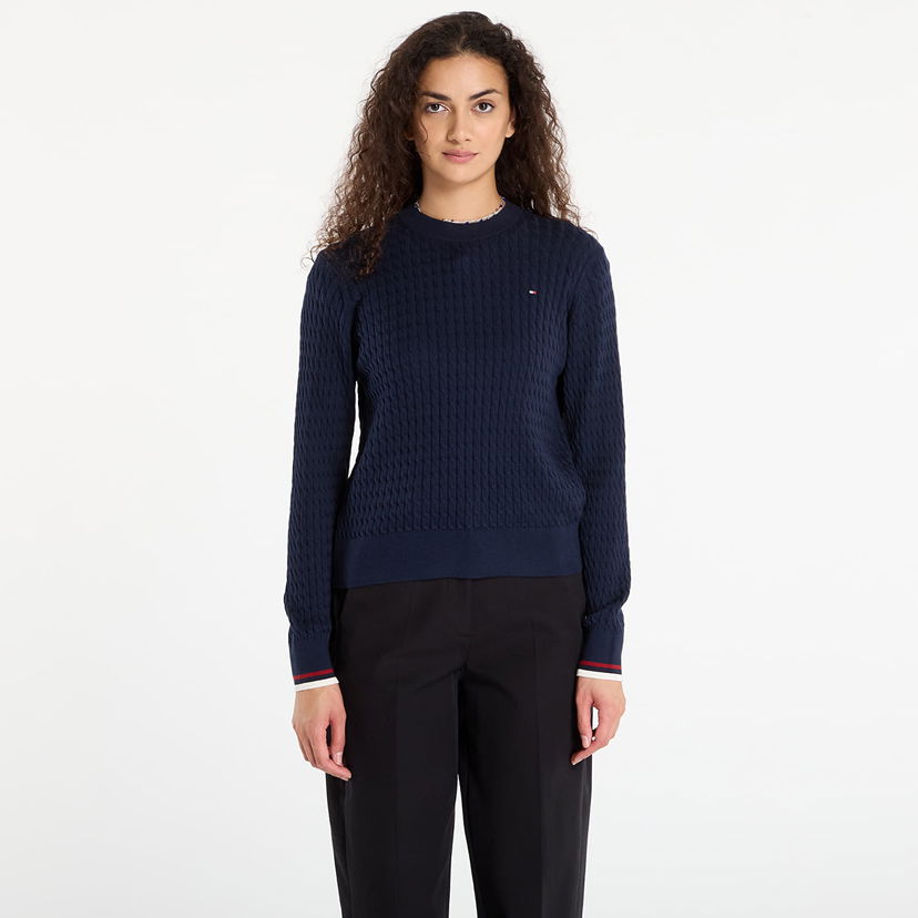 Sweater Tommy Hilfiger Tommy Hilfiger Cable Fine Knit Sweater Mörkblå | WW0WW44993-0ZZ