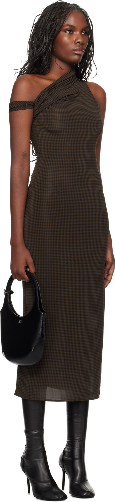 Klä Courrèges Houndstooth Twist Midi Dress Brun | 324JRO450PR0078, 1