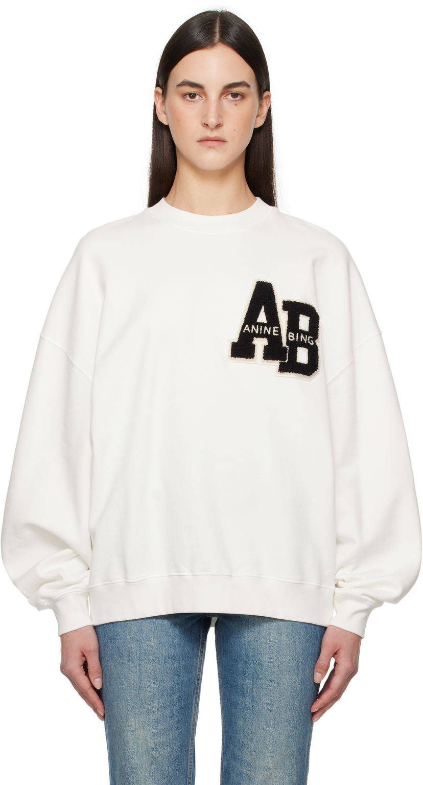 Sweatshirt Anine Bing Anine Bing Miles Oversized Letterman Sweatshirt Vit | A-08-10074-OFW1