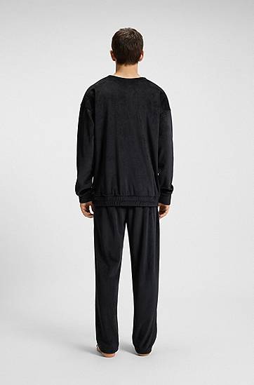 Träningsbyxor BOSS Ribbed-velvet Drawstring Tracksuit Bottoms with Stacked Logo Label Svart | 50549838, 1