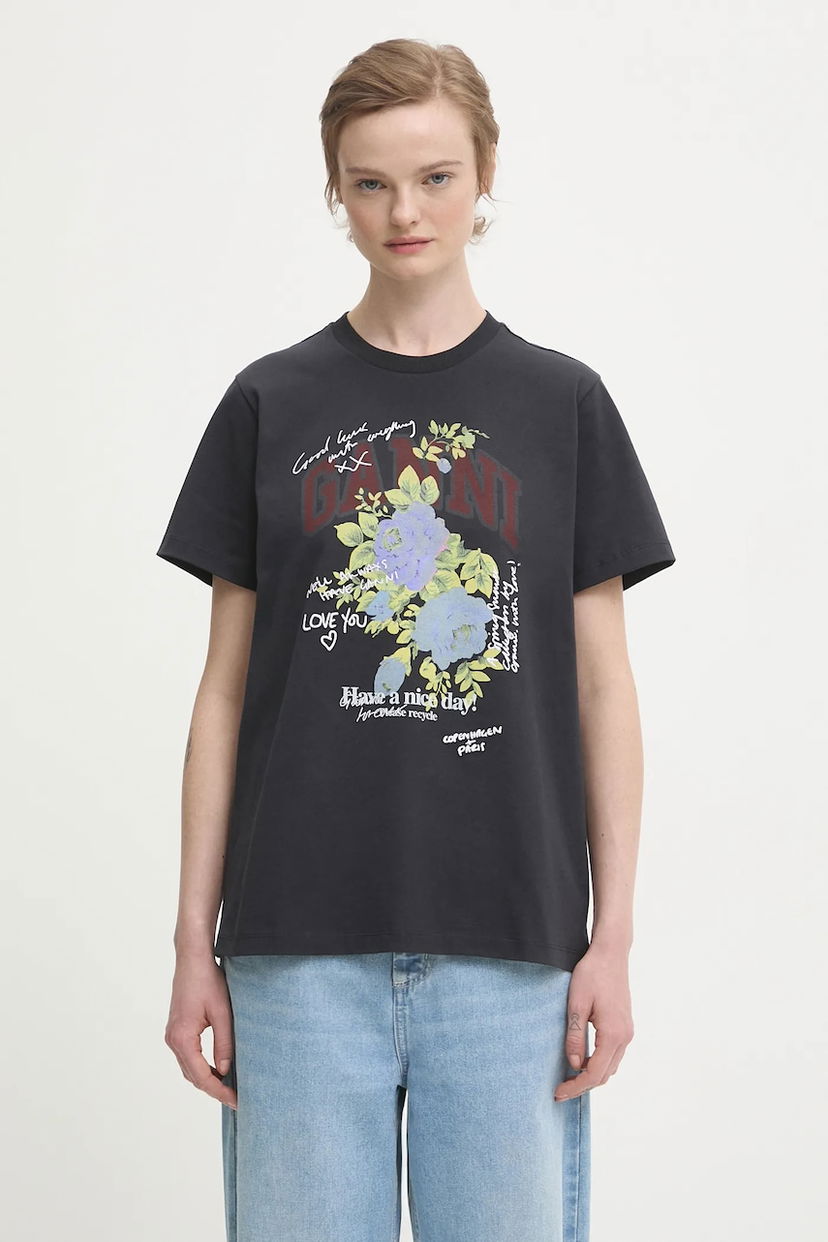 T-shirt GANNI Basic Cotton Jersey Rose T-shirt Svart | T4342