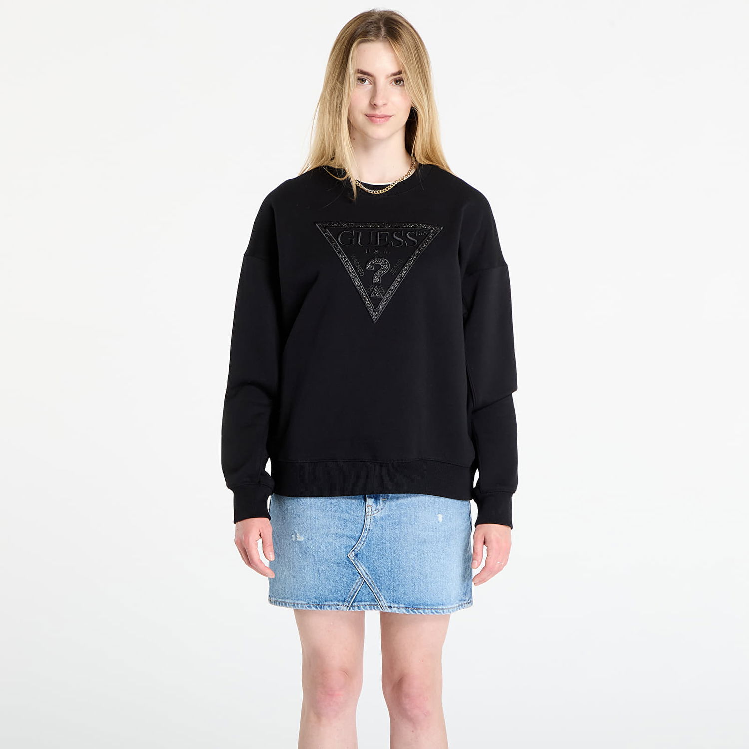 Sweatshirt GUESS GUESS Triangle Glitter Sweatshirt Svart | W5BQ11KC8I1-JBLK, 0
