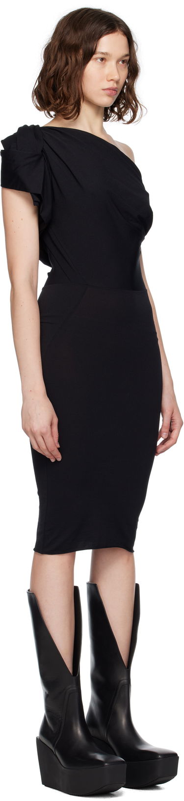 Klä Rick Owens Concordians Twist One-Shoulder Midi Dress Svart | RP02E4521 JN, 1