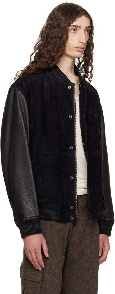Bomberjacka BOSS Hugo Embossed-Logo Suede & Leather Bomber Jacket Svart | 50541881, 1