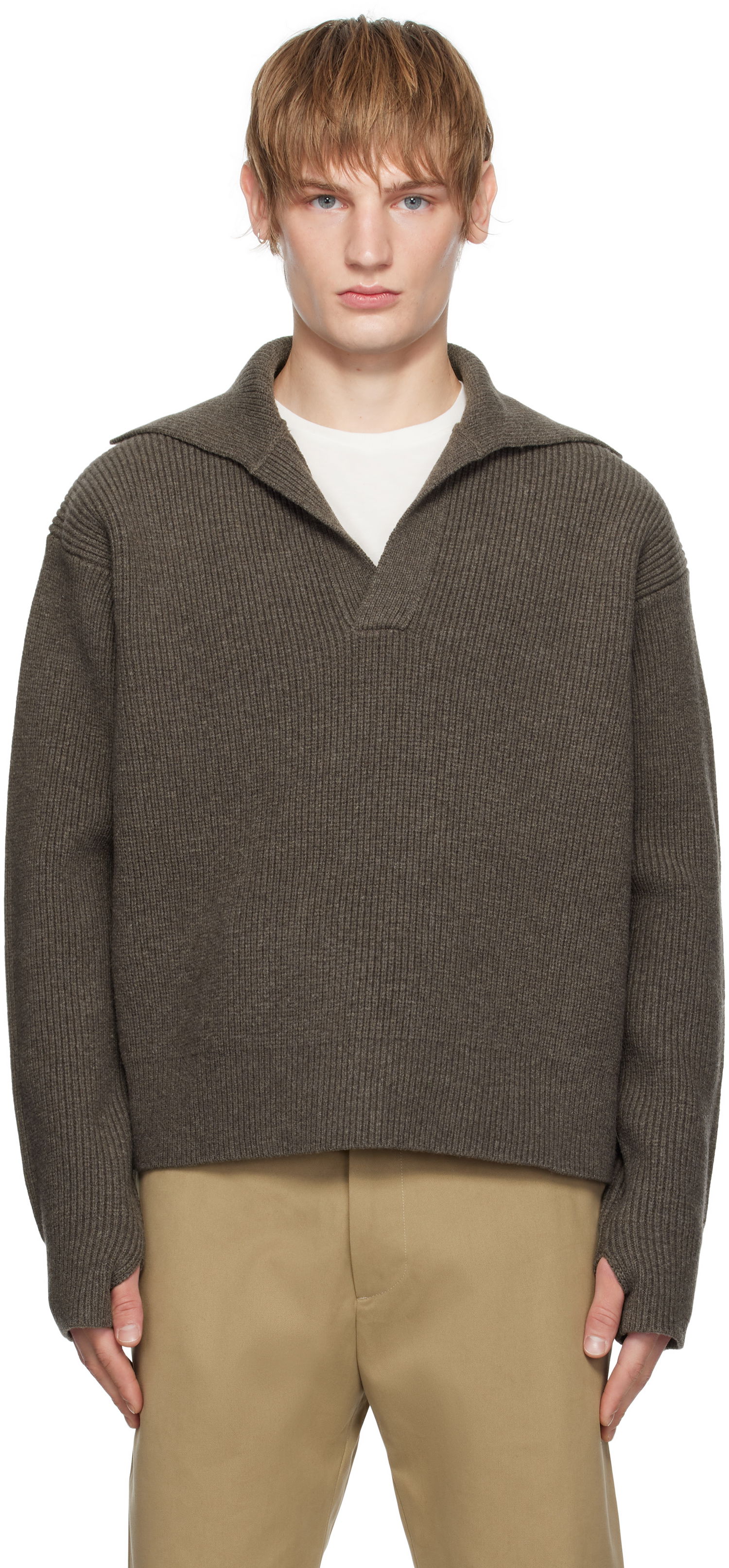 Sweater Studio Nicholson Studio Nicholson Nash Knit Polo Brun | NASH SNM - 1295, 0