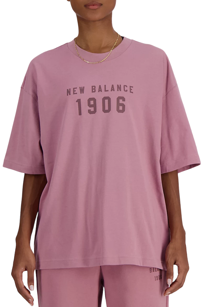 T-shirt New Balance Iconic Collegiate Jersey Oversized Rosa | wt41519-rse