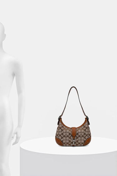 Axelväska Coach Brown Signature Embellished Canvas Shoulder Bag Brun | CW654, 5