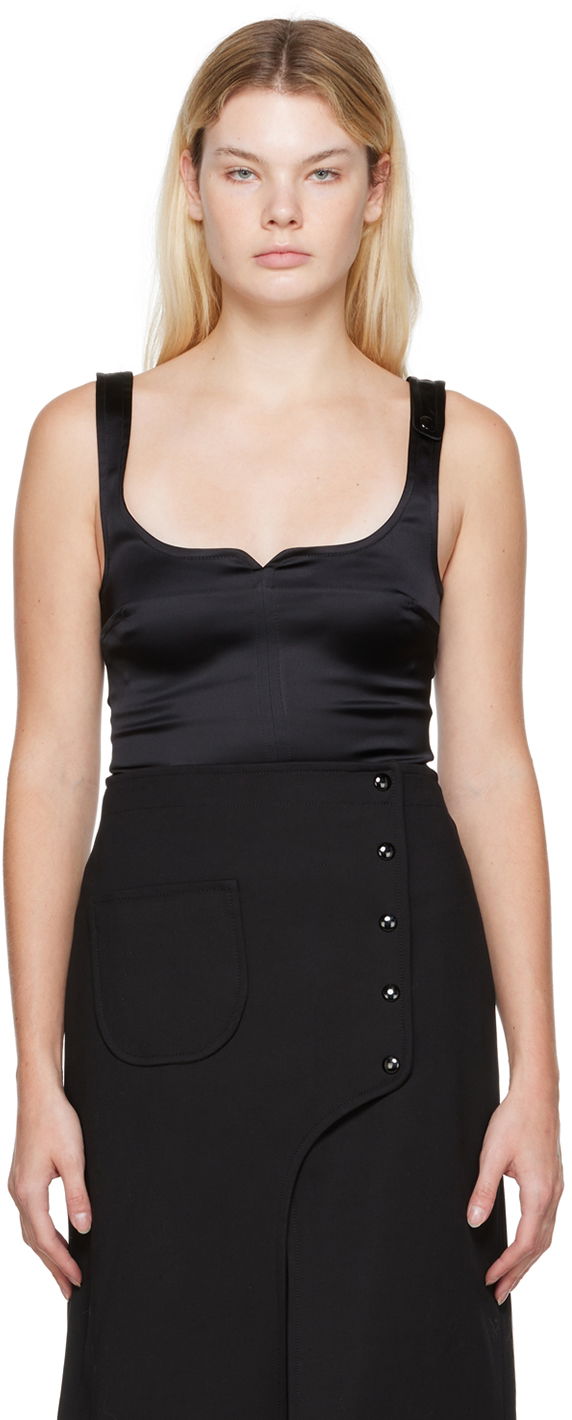 Kropp Courrèges Square Neck Satin Tank Top Svart | 322CTO079AC0017