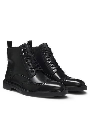 Sneakers och skor BOSS Leather Brogue Lace-up Boots Svart | 50552551