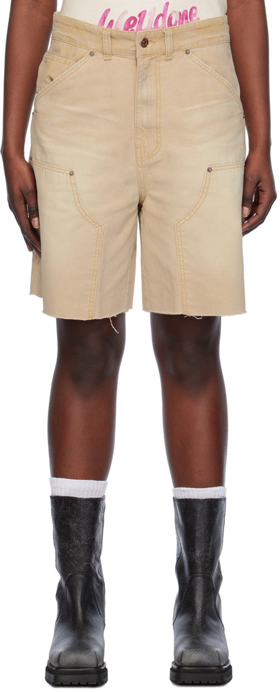 Shorts We11done We11done Raw Edge Shorts Beige | WD-DP0-24-379-M-BG