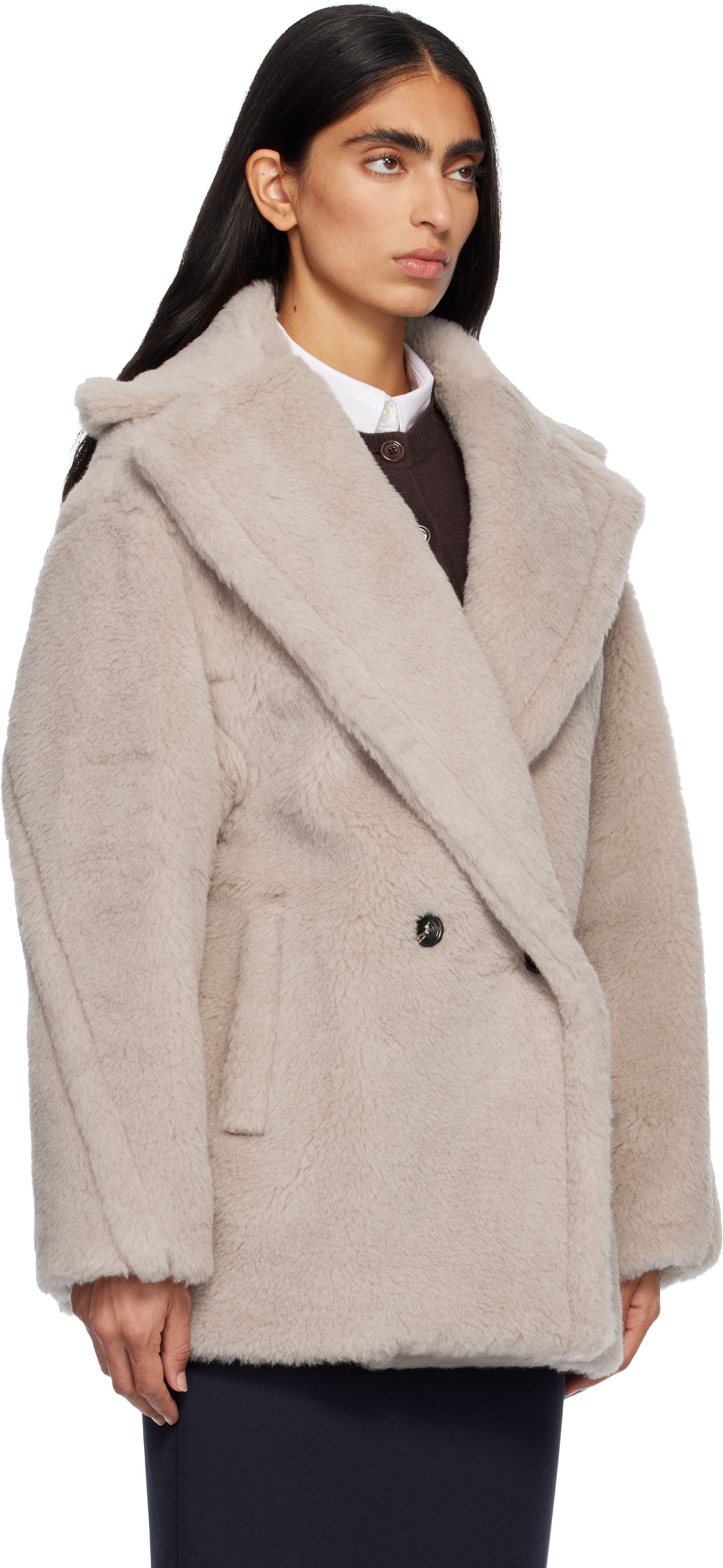 Rockar Max Mara Olga Plush Double-Breasted Coat Beige | 2521086032600, 1