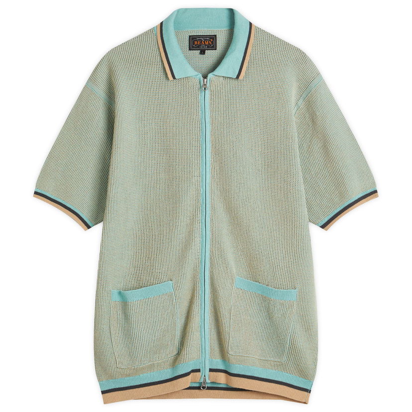 Polotröja BEAMS Zip Knit Polo Shirt Turkos | 3802-0045-156-70