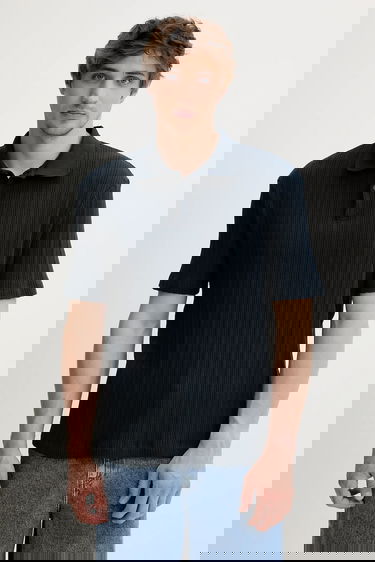 Polotröja Samsoe Samsoe Ribbed Polo Shirt SAKEVIN Mörkblå | M25200034, 0