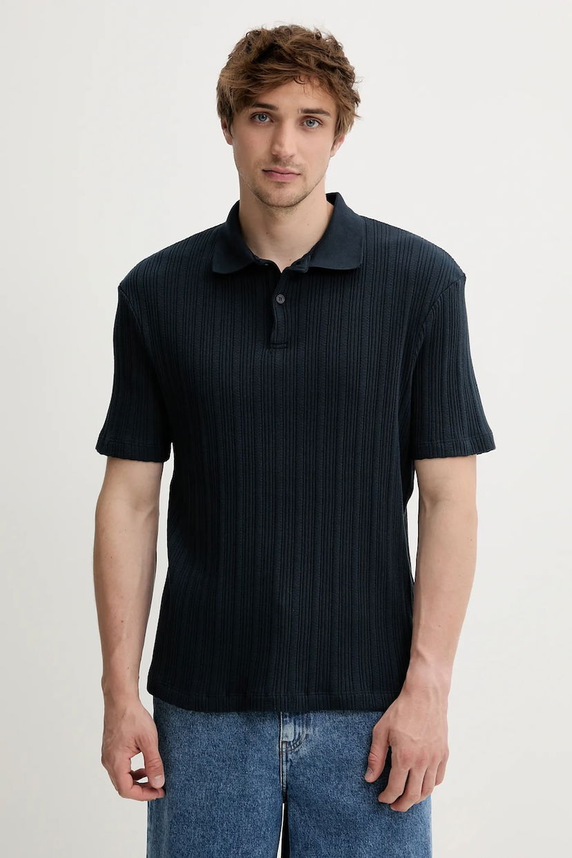 Polotröja Samsoe Samsoe Ribbed Polo Shirt SAKEVIN Mörkblå | M25200034