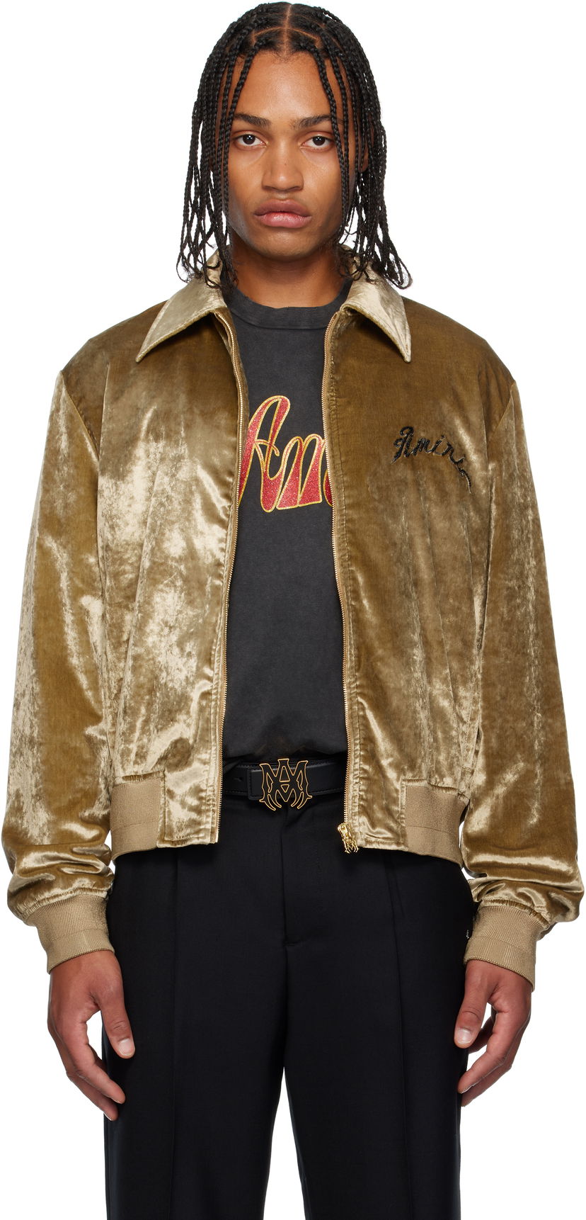 Jacka AMIRI AMIRI Dragon Velvet Jacket Beige | AMOUBB1054