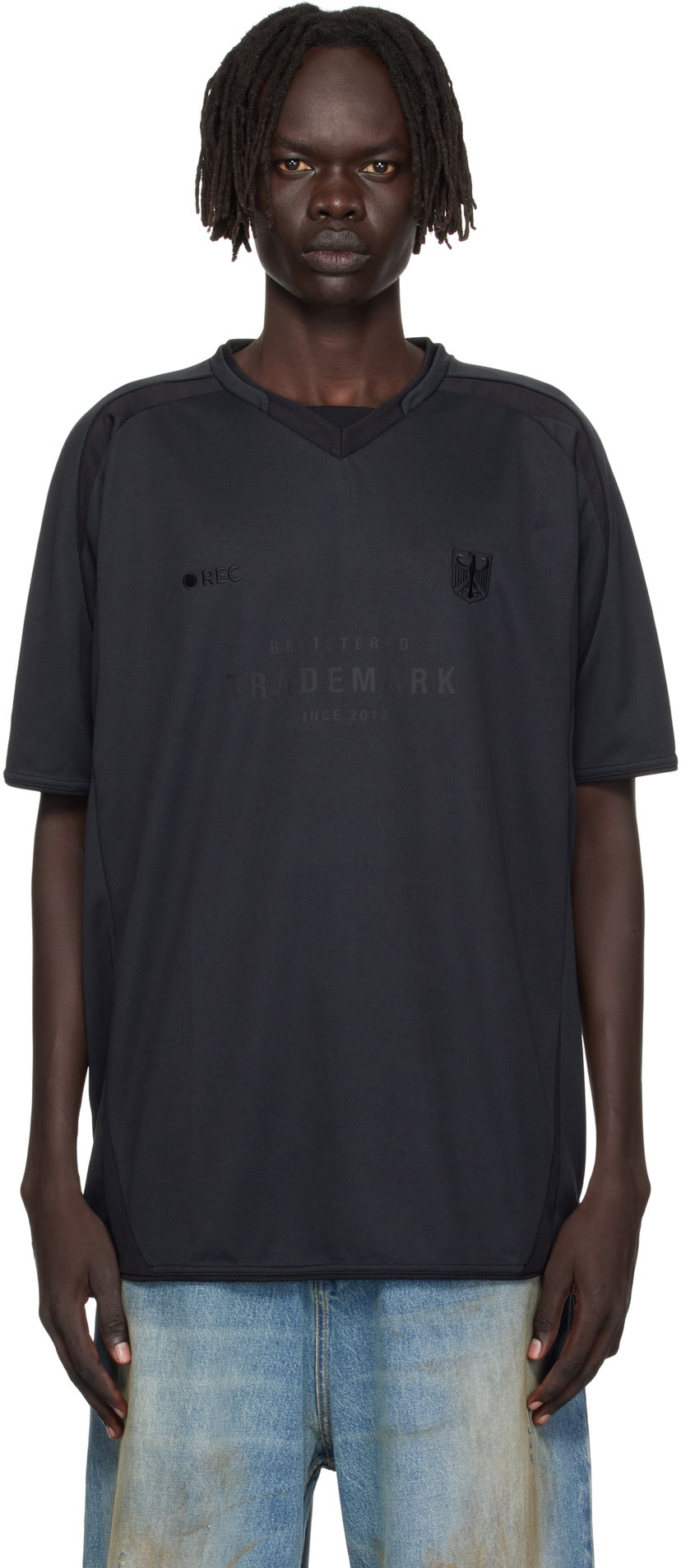 T-shirt VETEMENTS Trademark Football Jersey Svart | UH76TR500B