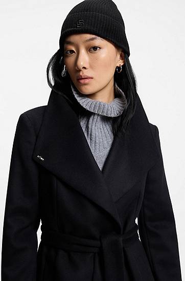 Mössa BOSS Wool-cashmere ribbed beanie hat with Double B monogram Svart | 50557673, 1