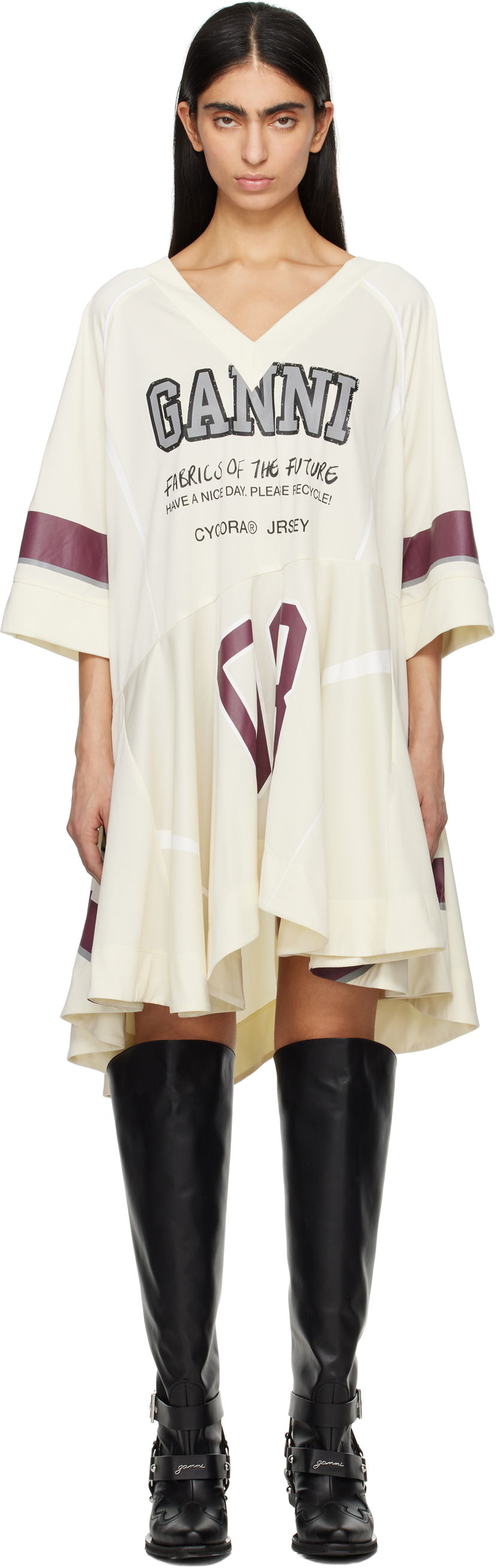 Klä GANNI GANNI Future Mesh Oversized Minidress Beige | T4300