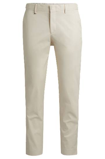 Byxor BOSS Slim-Fit Stretch Cotton Trousers Beige | 50521043