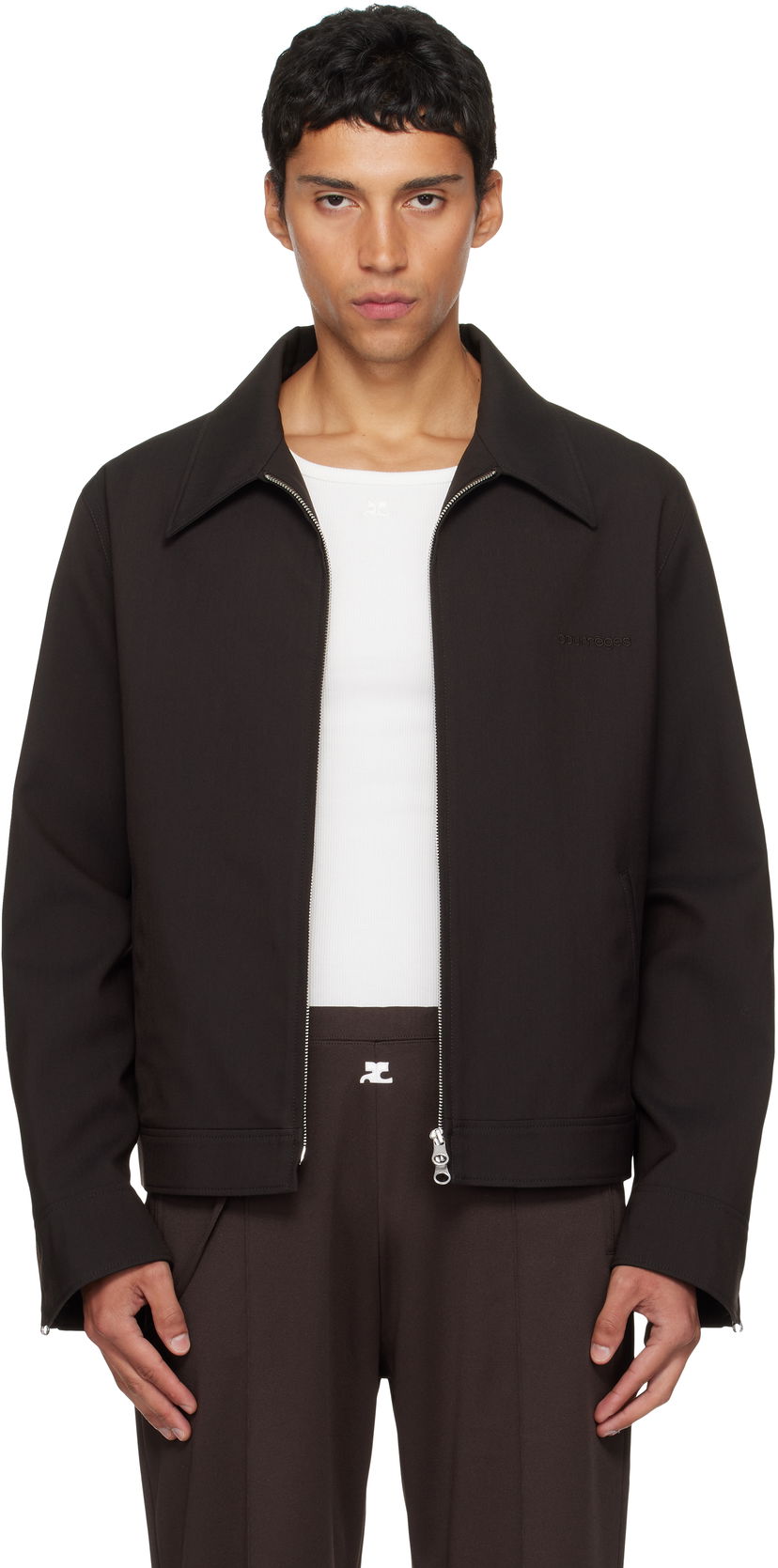 Jacka Courrèges Courrèges Embroidered Zipped Twill Jacket Svart | 325CBL307PL0222