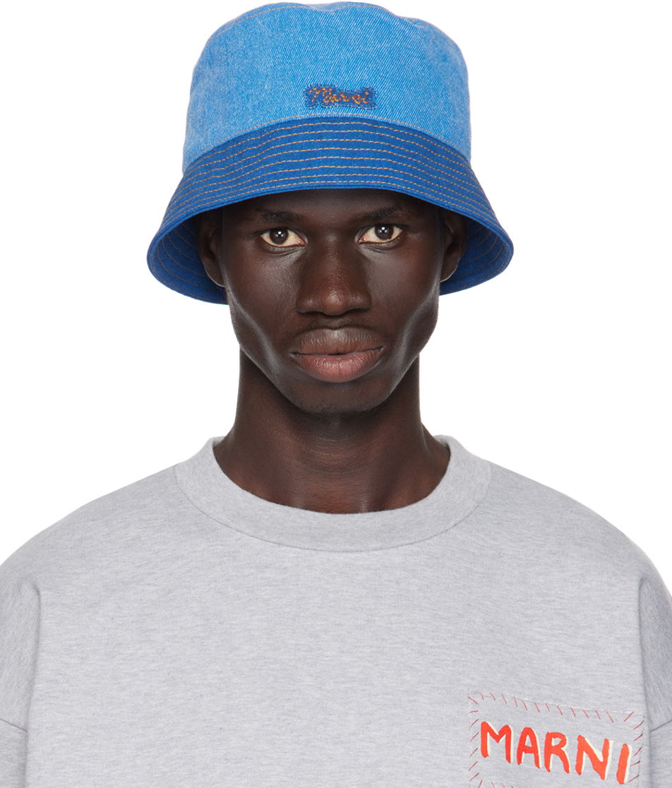 Hatt Marni Logo Patch Denim Bucket Hat Blå | CLMC0055QX USCY03, 0