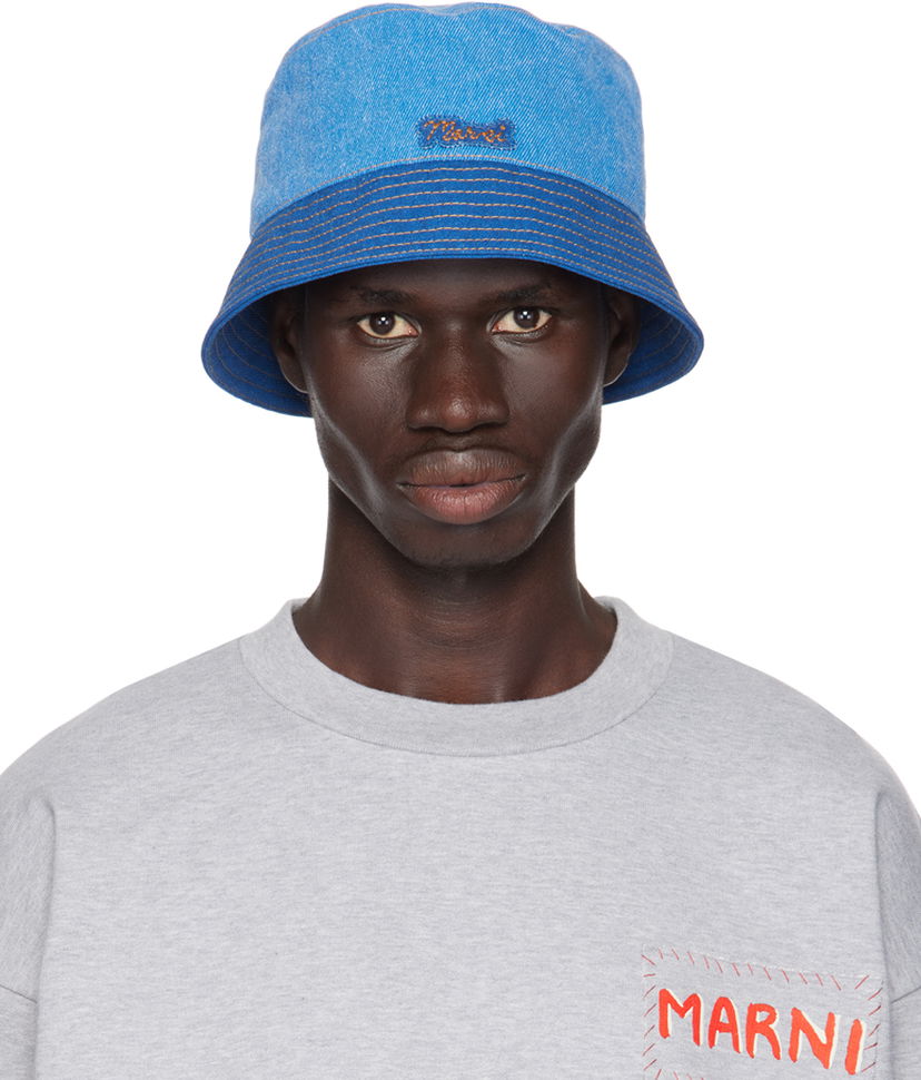 Hatt Marni Logo Patch Denim Bucket Hat Blå | CLMC0055QX USCY03